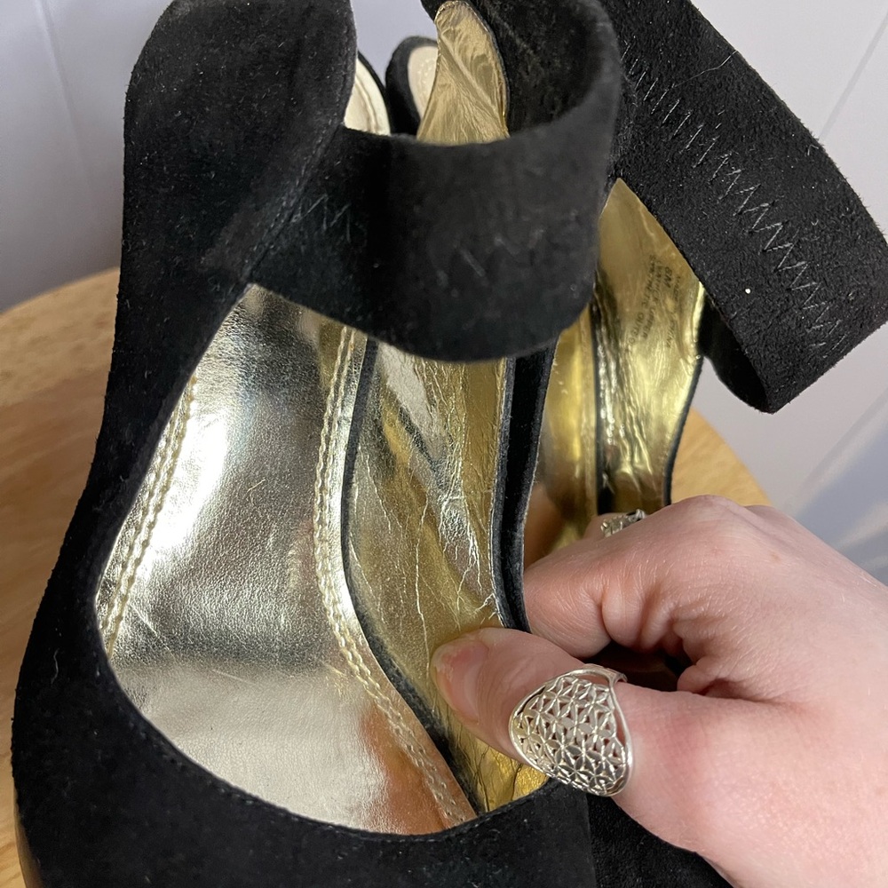 Bakers Debbie Black Suede Peep Toe High Heels Women’s 8M - Picture 10 of 11